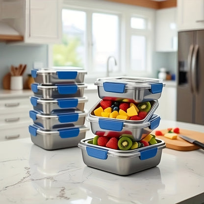 Set da 2/4 pezzi di contenitori per alimenti a tenuta stagna in acciaio inossidabile con coperchi, adatti al microonde, riutilizzabili, perfetti per il frigorifero, ideali per la preparazione dei pasti, la cucina all'aperto, articoli essenziali per la cuc