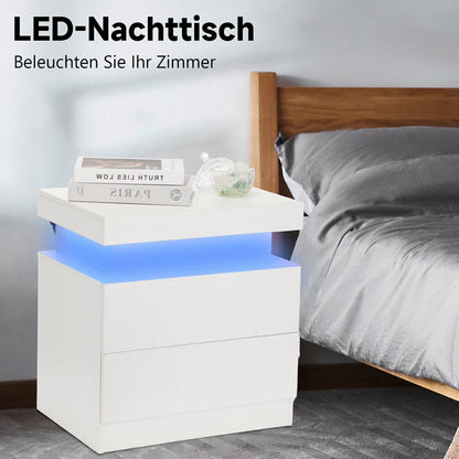 Comodino Lucido con 2/3 Cassetti, Comodino LED e Moderno Scrivania, Tavolino Laterale con Illuminazione LED a 16 Colori per Soggiorno, 45X35X55Cm / 45X35X67Cm, Bianco/Nero