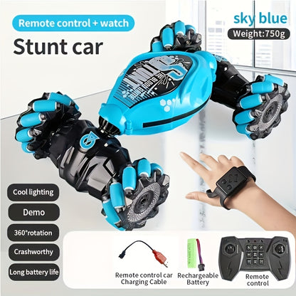Auto Giocattolo RC Acrobatica Fuoristrada con Telecomando, Regalo di Natale, Regalo per il Rientro a Scuola, Trazione Integrale, Gioco all'Aperto. Luci e Musica Fantastici. Doppia Telecomando da Polso, Supporta il Controllo Gestuale.