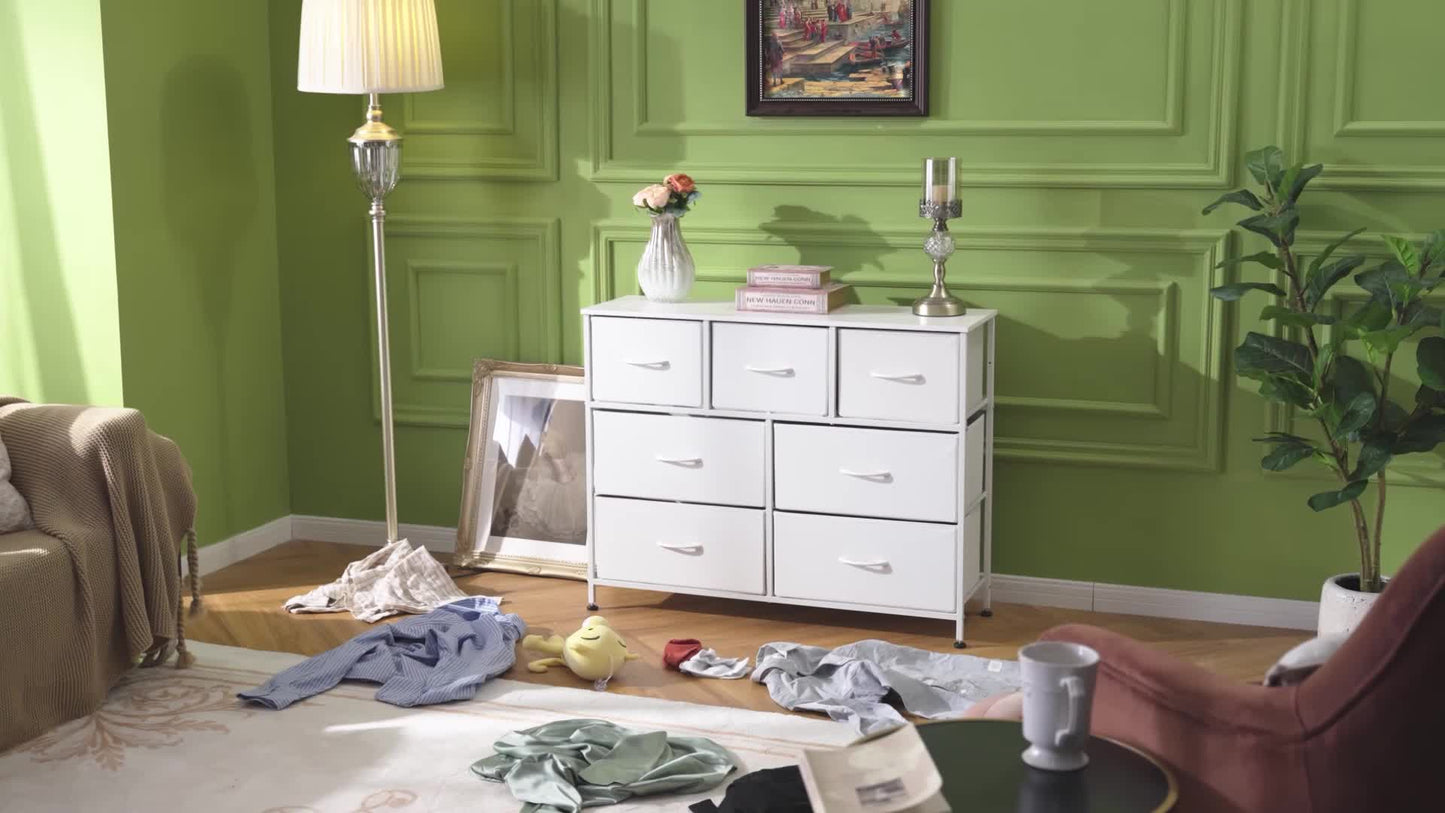 Cassettiera con cassetti, Cassettiera in tessuto per camera da letto, soggiorno, corridoio, Credenza, Mobile con cassetti, Mobile portaoggetti, 7 cassetti in tessuto, Effetto venatura del legno