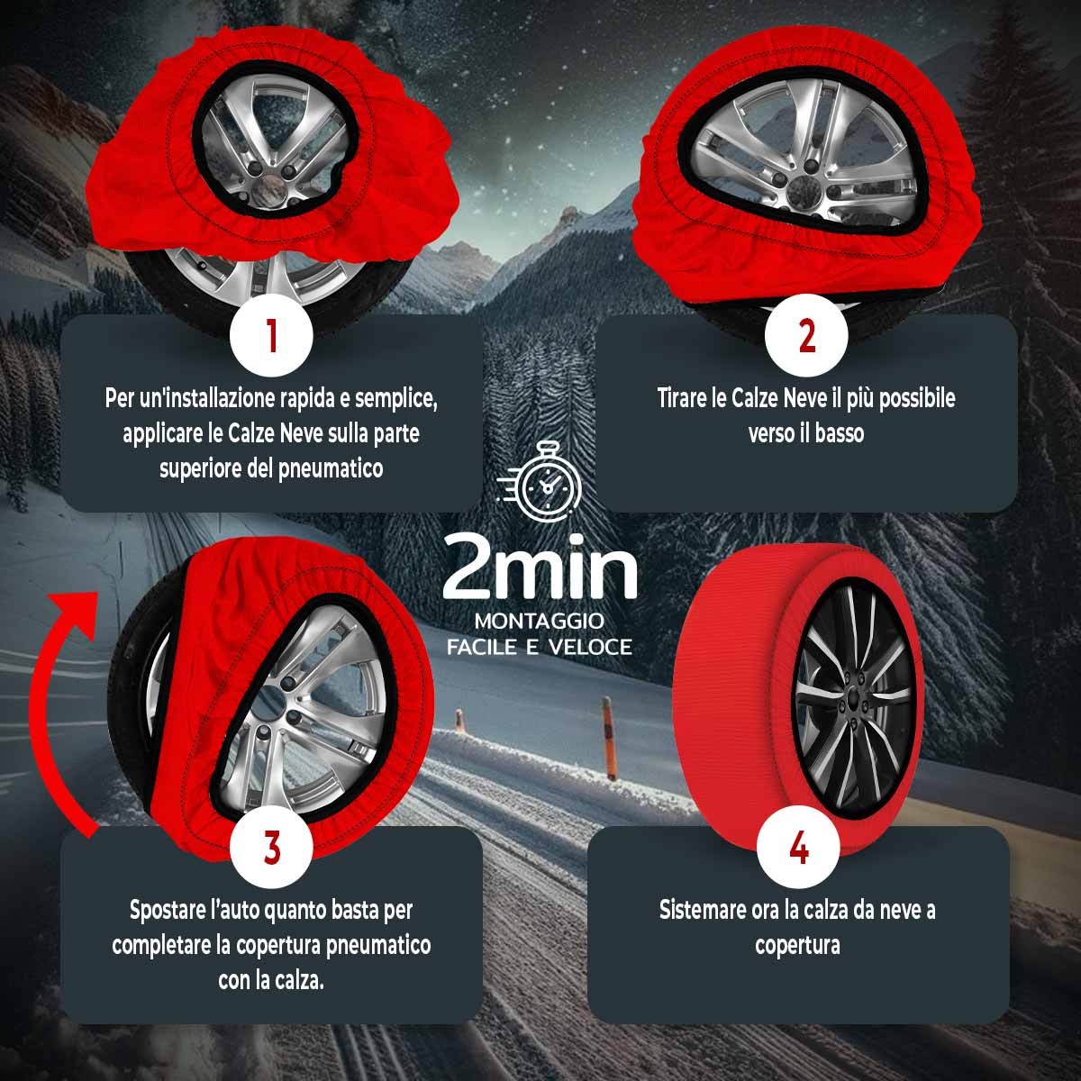 Calze da Neve Omologate Italia, Catene Da Neve Tessili Universale, Misure Disponibile XS,S,M,L,XL,XXL, Colore In Rosso, Bianco, Nero, Prodotto In EUROPA