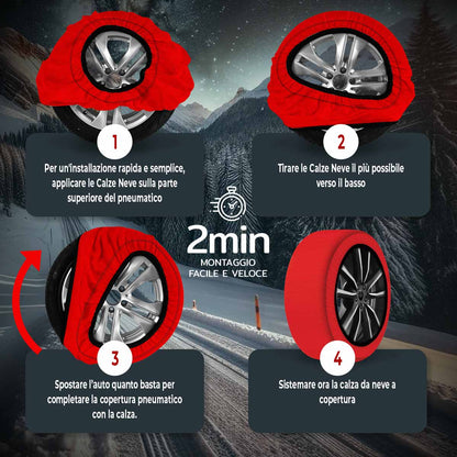 Calze da Neve Omologate Italia, Catene Da Neve Tessili Universale, Misure Disponibile XS,S,M,L,XL,XXL, Colore In Rosso, Bianco, Nero, Prodotto In EUROPA