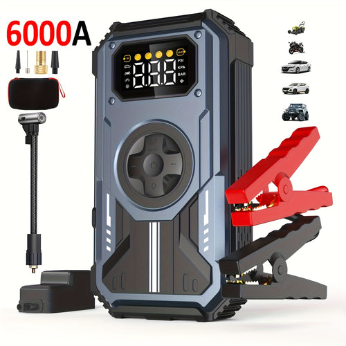 Swarey 12000Mah Avviatore di Emergenza per Auto con Compressore d'Aria, 150PSI 6000A Corrente di Picco Avviatore di Emergenza per Tutti i Motori a Benzina e Diesel da 10.0L, Avviatore di Emergenza con LED
