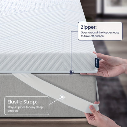 Coprimaterasso Bedstory, Rialzo per Materasso Rigido a Doppio Strato H2 e H3, Altezza 10 cm, Schiuma Fredda Gel Traspirante Confortevole con Fodera Lavabile, Bianco, Traspirante, Confortevole
