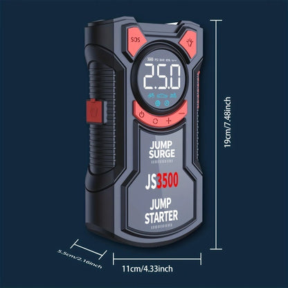 Avviatore di emergenza portatile per auto da 5000A di picco con compressore d'aria da 150PSI, caricabatteria per auto a 12V per fino a 10.0L benzina/9.0L diesel, ricarica rapida QC3.0, gonfiatore digitale per pneumatici e luce di emergenza a LED