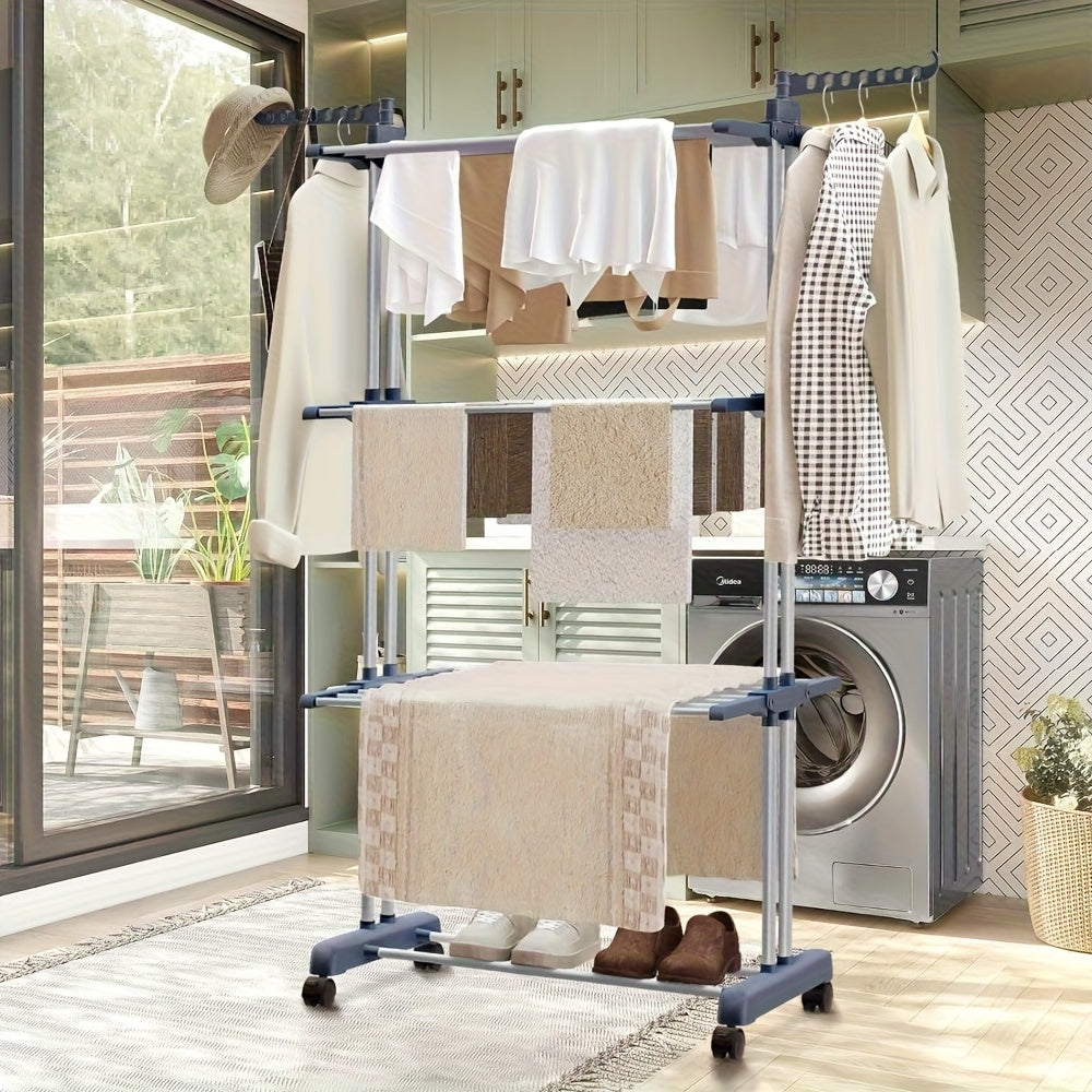 Stendibiancheria Verticale Pieghevole a 4 Ripiani - Torre Lavanderia Robusta in Acciaio Inox su Ruote, Design Salvaspazio per Uso Interno/Esterno, Stendino per Bucato, Stoccaggio Interno, Stoccaggio Compatto, Struttura Robusta, Ideale per Appartamenti, St