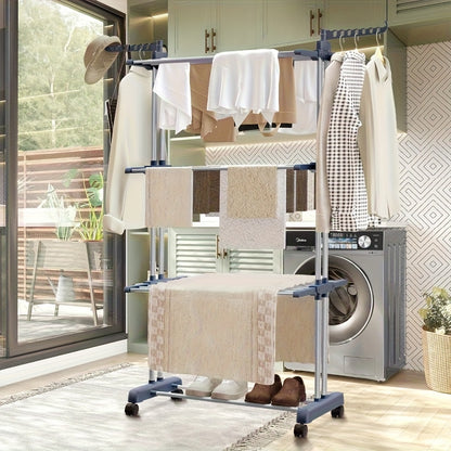 Stendibiancheria Verticale Pieghevole a 4 Ripiani - Torre Lavanderia Robusta in Acciaio Inox su Ruote, Design Salvaspazio per Uso Interno/Esterno, Stendino per Bucato, Stoccaggio Interno, Stoccaggio Compatto, Struttura Robusta, Ideale per Appartamenti, St