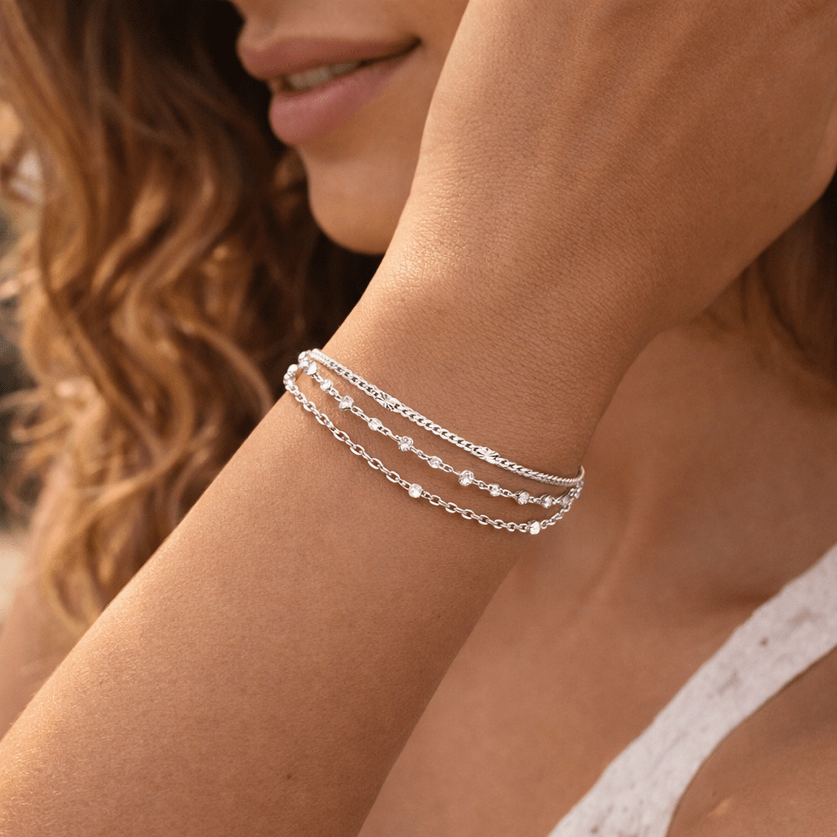 Bracciale da donna in argento 925, braccialetto dell'amicizia regolabile, multistrato - Gioiello creativo da donna, regalo per San Valentino, compleanno, Natale