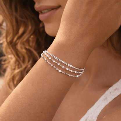 Bracciale da donna in argento 925, braccialetto dell'amicizia regolabile, multistrato - Gioiello creativo da donna, regalo per San Valentino, compleanno, Natale