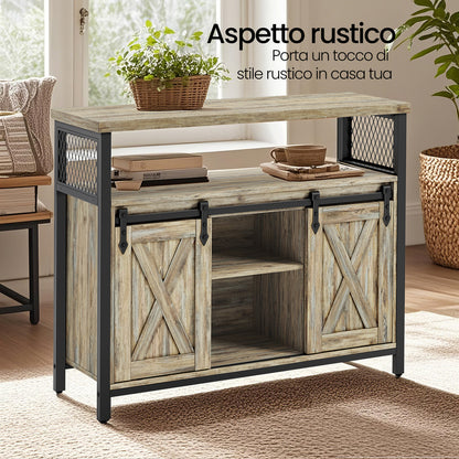 Armadio contenitore, credenza, mobile da cucina con due ante scorrevoli, dimensioni 33 x 100 x 80 cm, ripiani regolabili, stile rustico, adatto per cucine.