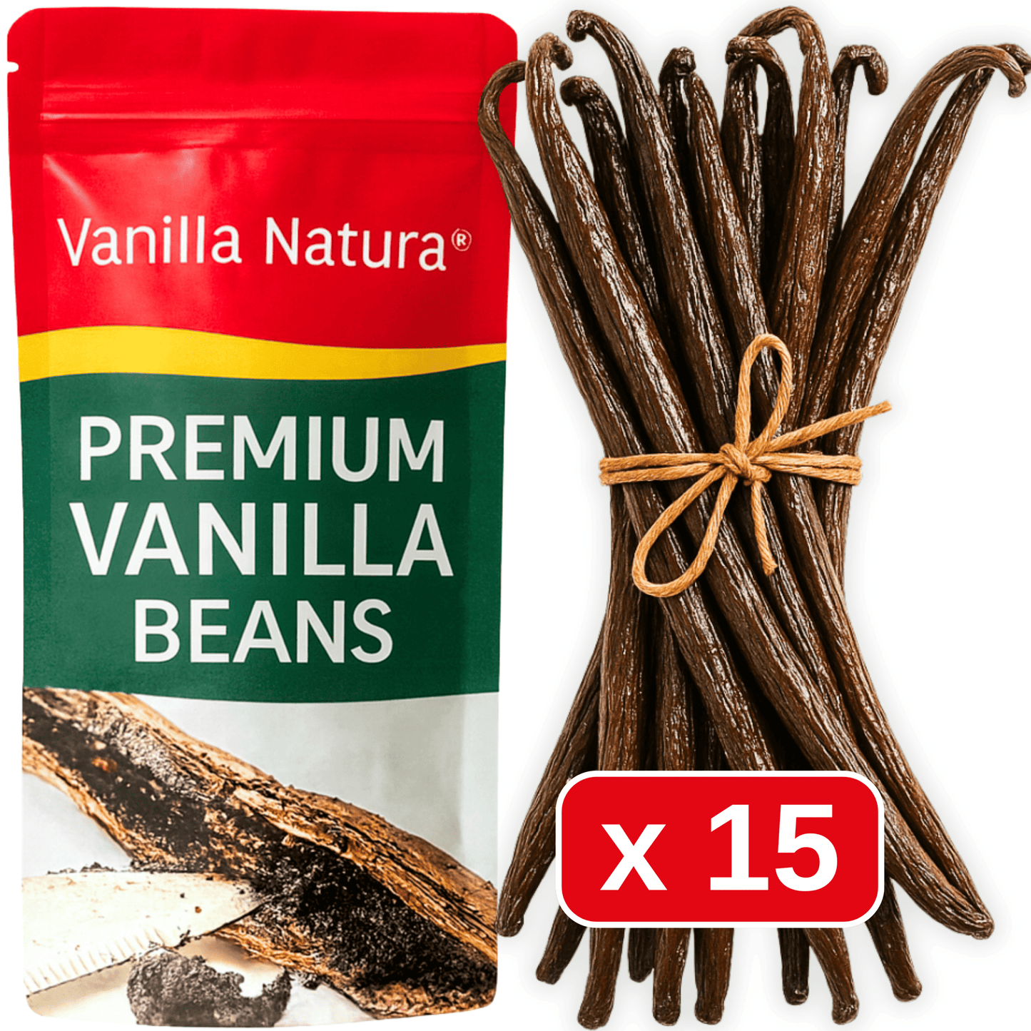 15 Baccelli di Vaniglia Grand Cru • Vaniglie di Qualità Premium • Baccello Morbido e Carnoso • Lunga conservazione • Bacche Selezione Prestige di Vanilla Natura