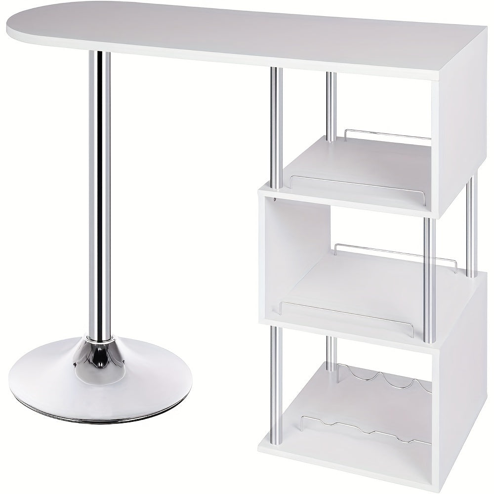 1 pz. Bancone Bar Tavolo da Bistrot Bancone Tavolo con 3 Ripiani con Portabottiglie in Metallo MDF Bianco 113 x 40 x 105 cm (L x P x A) Adatto per Cucina e Altri Luoghi