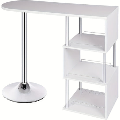 1 pz. Bancone Bar Tavolo da Bistrot Bancone Tavolo con 3 Ripiani con Portabottiglie in Metallo MDF Bianco 113 x 40 x 105 cm (L x P x A) Adatto per Cucina e Altri Luoghi