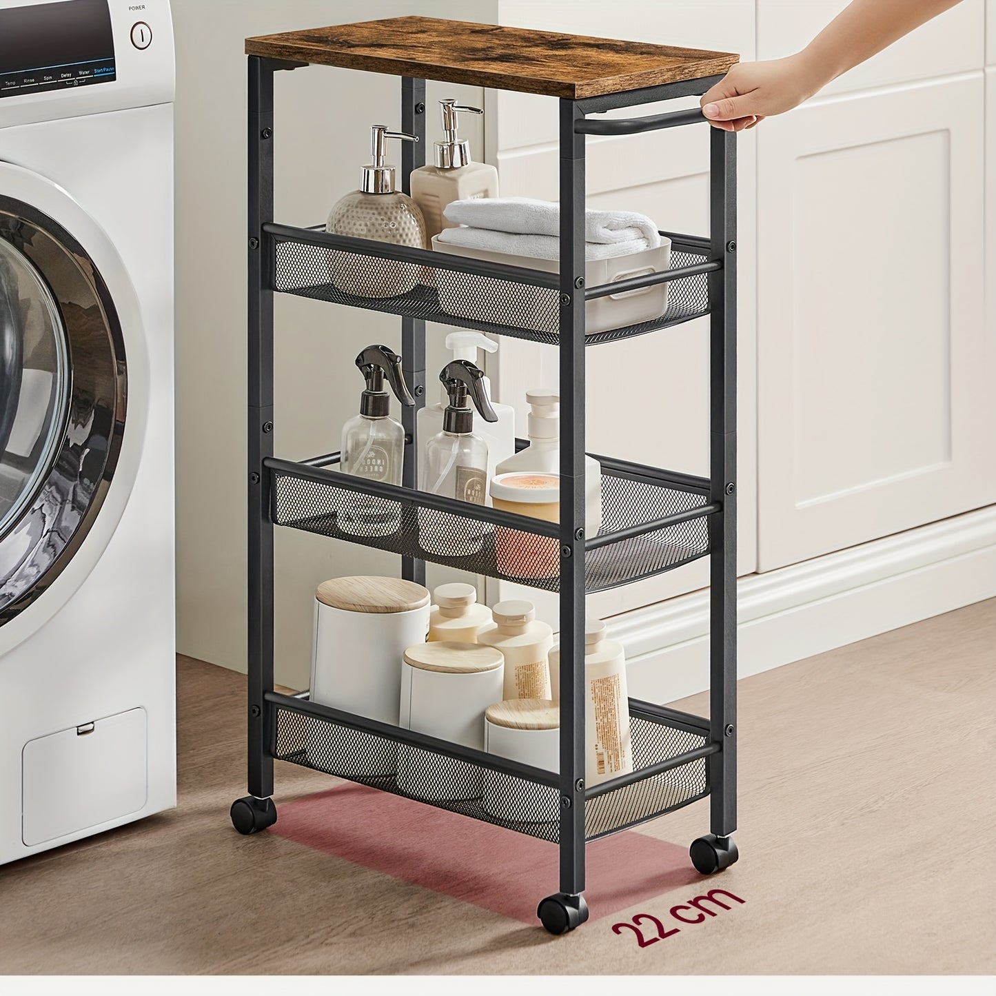 Carrello a 4 Ripiani, Carrello da Cucina con Ruote Salvaspazio, Struttura in Acciaio, Maniglia, Ideale per Piccoli Spazi - Cucina, Bagno, Soggiorno e Studio