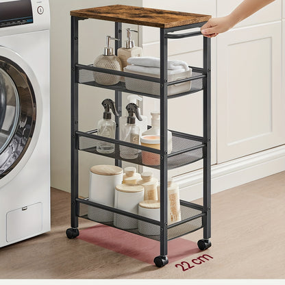 Carrello a 4 Ripiani, Carrello da Cucina con Ruote Salvaspazio, Struttura in Acciaio, Maniglia, Ideale per Piccoli Spazi - Cucina, Bagno, Soggiorno e Studio