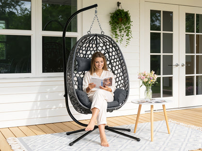 Sedia amaca 1 pz con supporto, portata massima 150 kg, robusta e stabile, oscillazione a 360°, altezza regolabile, sedia amaca in rattan PE con cuscino e poggiatesta, morbida e confortevole, installazione facile, adatta per uso interno ed esterno