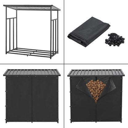 Casa.Pro Chimney Wood Rack Yakutat Stand per legna da esterno Stand per legna da esterno Stand per legna da esterno con copertura Chimney Wood Stand Metallo Nero