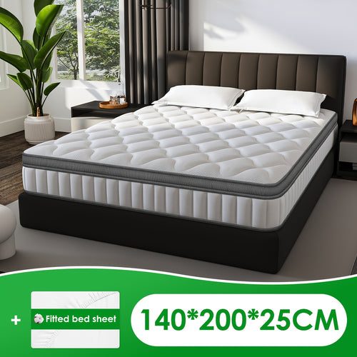 Materasso Carroltt 90x200/90x190, Altezza 25cm/22cm, Materasso ergonomico a 7 zone, Materasso premium con molle a sacco, Materasso a molle con lenzuolo con angoli, Livello di durezza H3, Materasso per adulti, Regalo perfetto