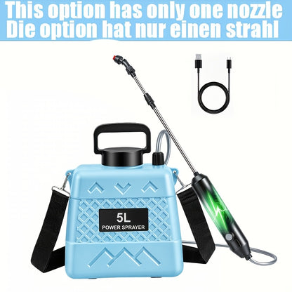 Spruzzatore Elettrico da 5L 1,32 Galloni con Annaffiatoio Elettrico Portatile Ricaricabile, Attrezzo Elettrico per Innaffiare il Giardino, Spruzzatore da Giardino con 3 Ugelli a Nebbia e Asta Estensibile, Adatto per Innaffiare Prati, Colture, Giardinaggio