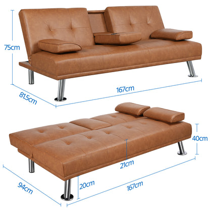 Costoffs Divano Letto a 3 Posti Divano Trasformabile con 2 Braccioli Staccabili Mobile Imbottito con Supporto Centrale Porta Bicchieri Divanetto Reclinabile da Salotto