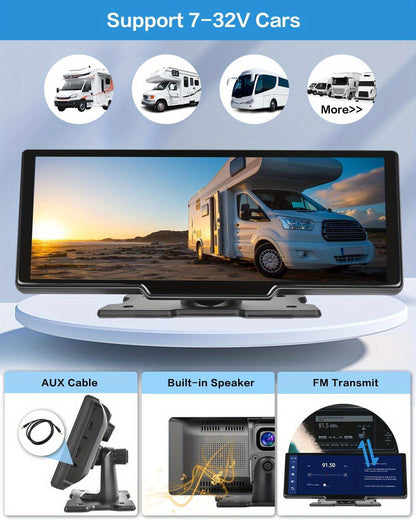 PODOFO 26.06cm Wireless Carplay Android Auto, Autoradio Portatile con Dash Cam 2.5K, Telecamera di Backup 1080P, Navigazione Car Play Controllo Vocale, Chiamata/Musica a Mani Libere, Trasmettitore AUX/FM, Scheda TF 64GB Gratuita, Regali di Buon Natale, Re