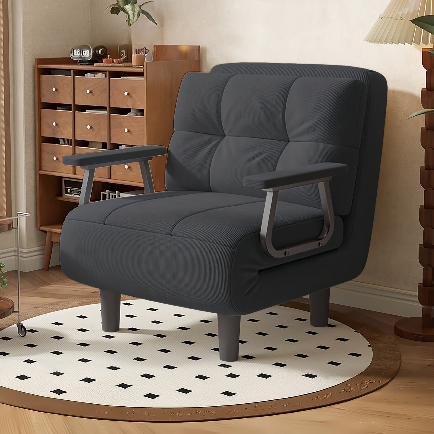 Poltrona Convertibile, Divano Letto e Sedia a Sdraio 3 in 1 con Cinque Posizioni Regolabili per Schienale e Cuscino Seduta, Realizzata in Tessuto Velluto a Coste. Perfetta per Camere da Letto, Soggiorni e Appartamenti