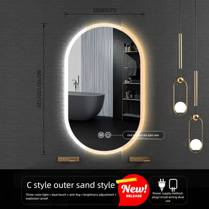 Specchio da bagno smart da 80 cm x 50 cm, specchio da bagno a parete con luci LED, luminosità regolabile, funzione demister, doppio controllo touch, set di mobili per il bagno