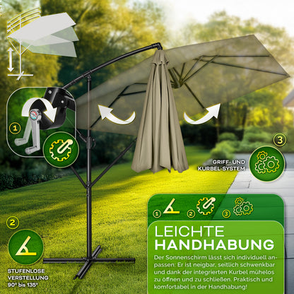 Tillvex® Parasole Rettangolare in Alluminio Ø 330 Cm + Copertura con Manovella | Schermo Angolare a Luce Rossa con Supporto & Parabrezza | Grande Parasole da Giardino in Alluminio Protezione UV | Schermo con Manovella Impermeabile Girevole a 360° per Terr