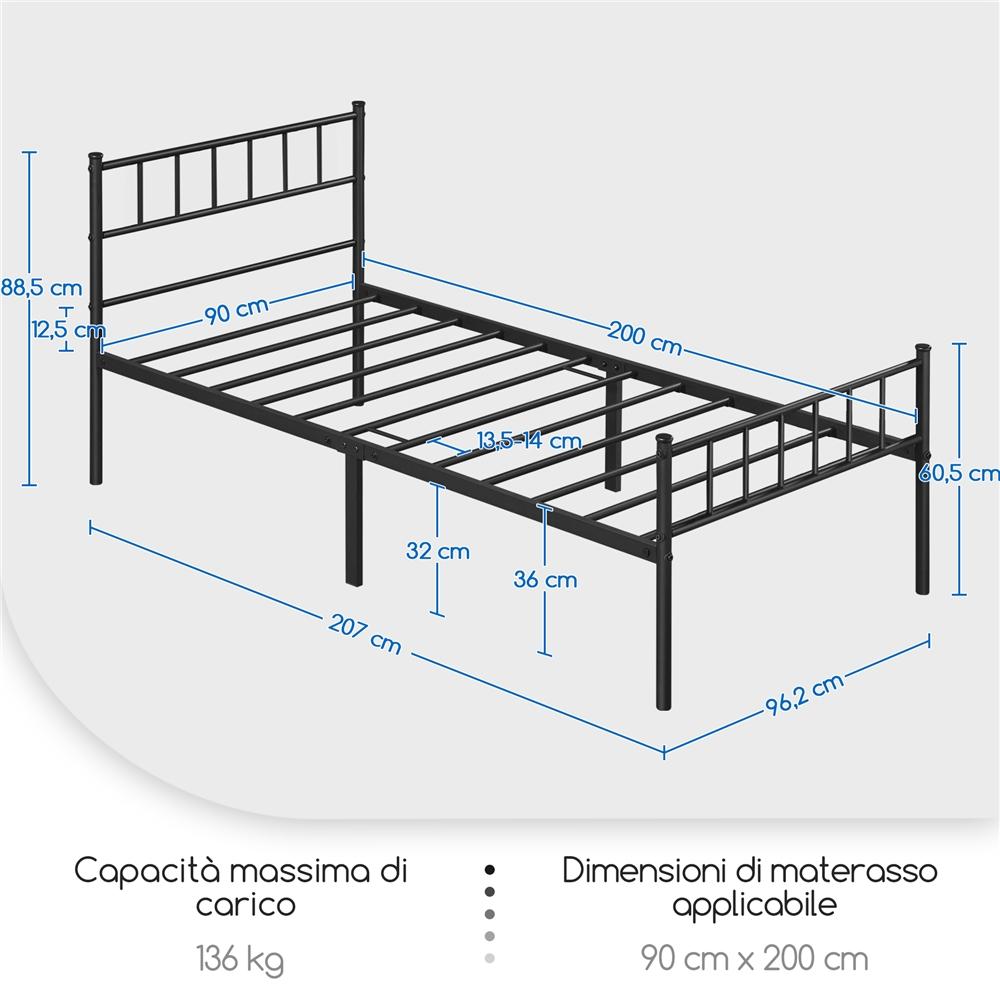 Costoffs Struttura Letto Moderno in Metallo con Testiera e Pediera con Spazio di Archiviazione per Appartamento Camera da Letto