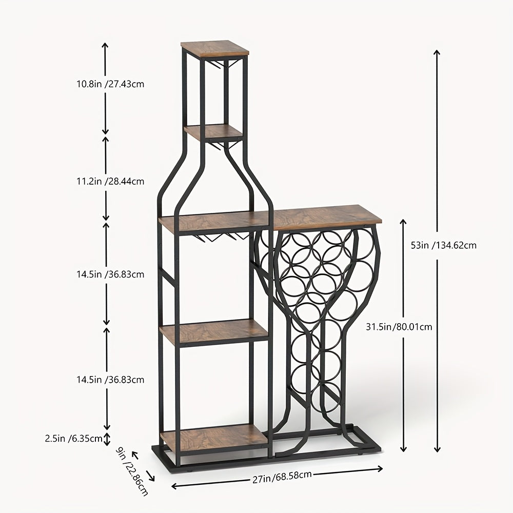 1 pz. Portavino da fornaio a 11 bottiglie, portavino indipendente a 5 livelli con porta bicchieri da vino sospeso e ripiani portaoggetti, bar domestico per la conservazione di liquori e vino per cucina, sala da pranzo