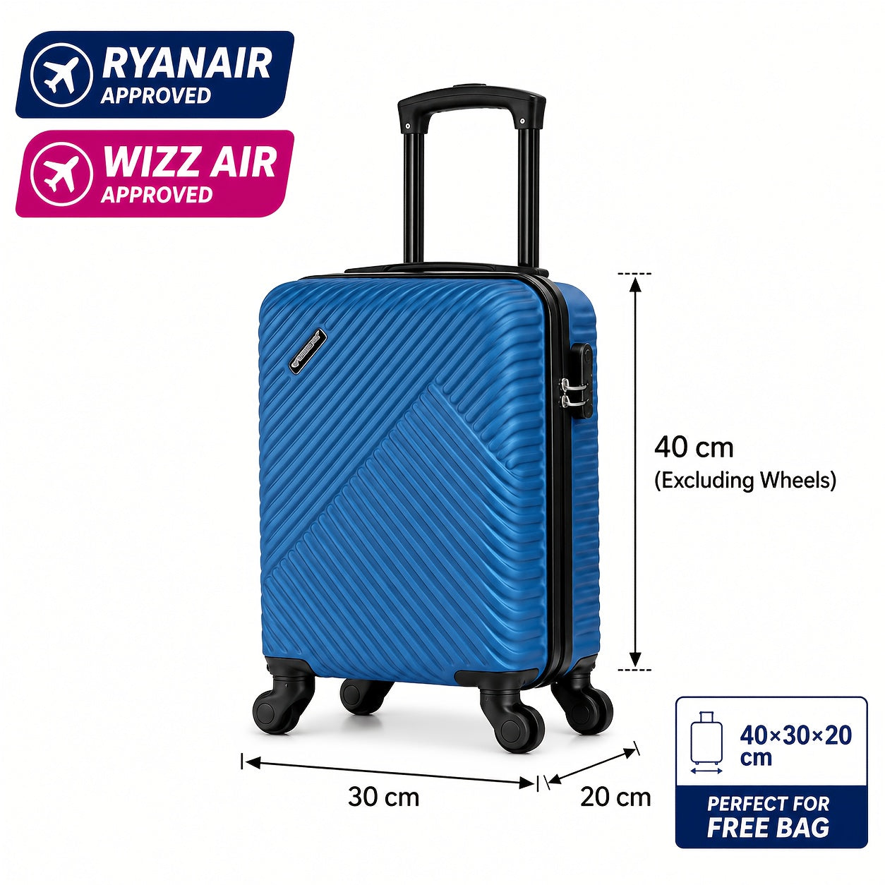 Ryanair, Aerea Low-Cost, Regolamenti UE 40X30X20Cm Mini Valigetta Fresca e Semplice, con Ruote Rimovibili, Barra Telescopica, Ruote Girevoli a 360 Gradi Spring Airlines, Serratura a Combinazione, Valigetta da Imbarco, Essenziale per Viaggiare