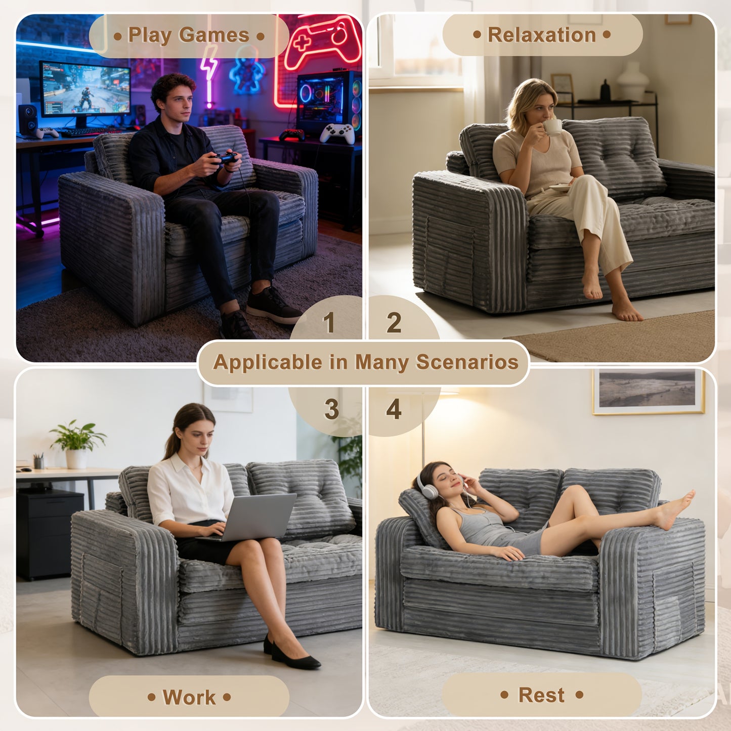 Divano Letto Pieghevole Pop Up, Disponibile in Configurazioni Singola o Doppia. Divano Letto Multifunzionale in Velluto a Coste, Ideale per Appartamenti Compatti, Balconi e Dormitori Studenteschi. Non Richiede Montaggio