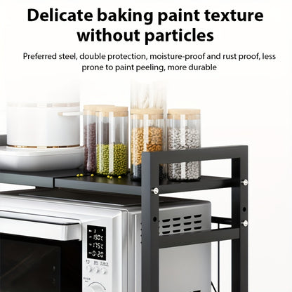 Scaffale per microonde regolabile ed espandibile - Ripiano da appoggio in acciaio al carbonio resistente per riporre oggetti in cucina, utensili e stoviglie, larghezza regolabile 40-64 cm, altezza regolabile 32-2 cm - Design salvaspazio per cucine moderne