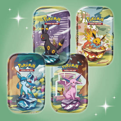 Pokémon – Evoluzioni Prismatiche Mini Lattina | 1 Versione Casuale di 8 | 2 Pacchetti Booster | Moneta Eevee
