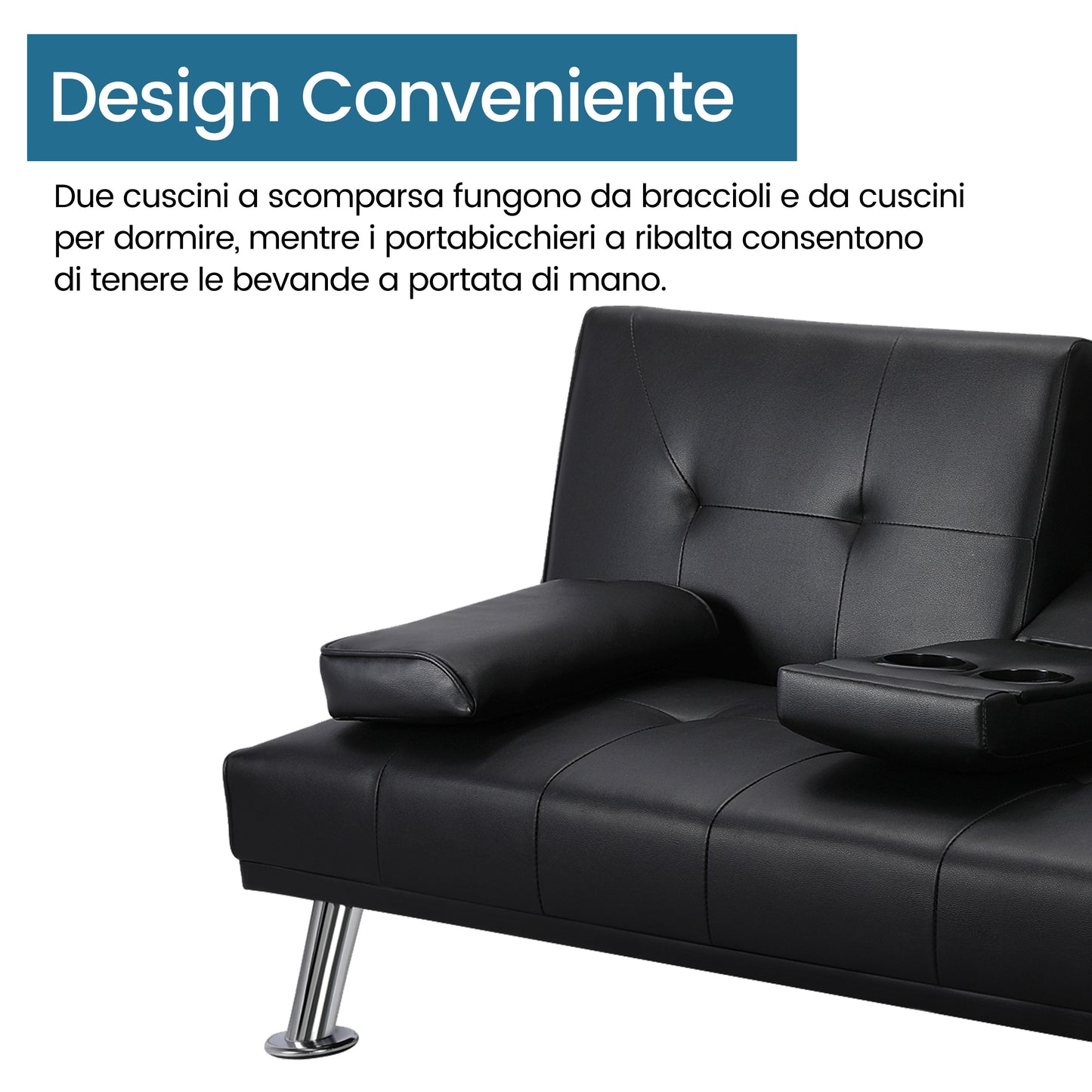Costoffs Divano Letto a 3 Posti Divano Trasformabile con 2 Braccioli Staccabili Mobile Imbottito con Supporto Centrale Porta Bicchieri Divanetto Reclinabile da Salotto