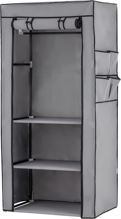 Baroni Home Armadio in Tessuto Richiudibile 70x46x145 cm Grigio 3 Ripiani e 1 Barra Appendiabiti, Guardaroba in Tessuto non Tessuto Pieghevole Salvaspazio con Struttura in Ferro per Camera da Letto, Cabina Armadio, Campeggio, Cameretta, Lavanderia, Mobile
