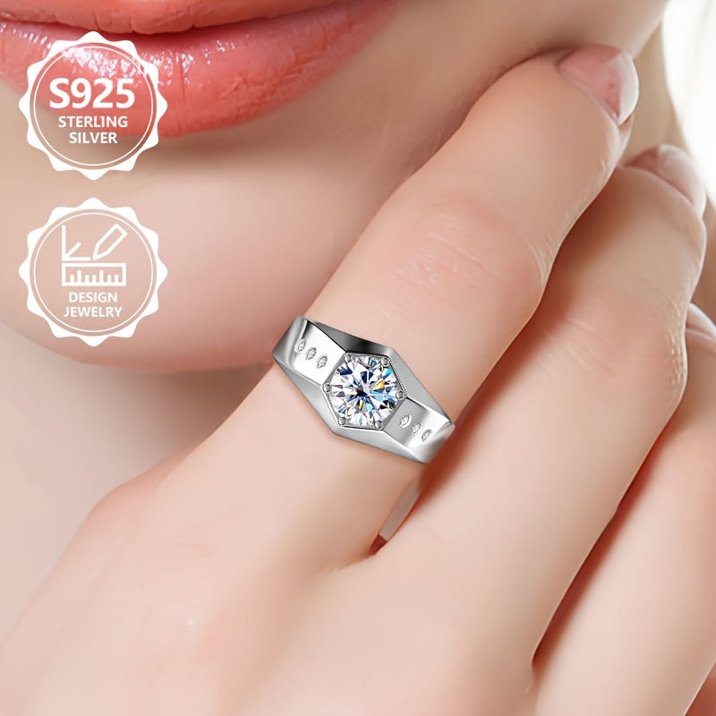 Anello da donna in argento sterling 925, peso totale del prodotto (3.80g), squisito e alla moda, set con moissanite, lussuoso, delicato, elegante, adatto per viaggi e uscite quotidiane. È l'accessorio di alta gamma perfetto per regali durante le feste.
