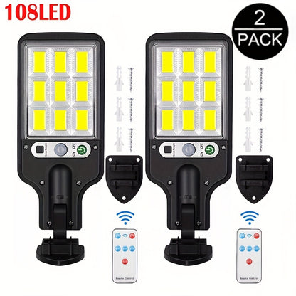 Lampioni Solari da 8/4/2 pz, Luce Solare da Esterno con Telecomando, 108 LED IP65, 3 Modalità di Illuminazione, Irradiatore Solare con Sensore di Movimento PIR, Lampada da Parete di Sicurezza per Esterno, Cortile, Stadio, Area Giochi, Giardino, Patio, Dec