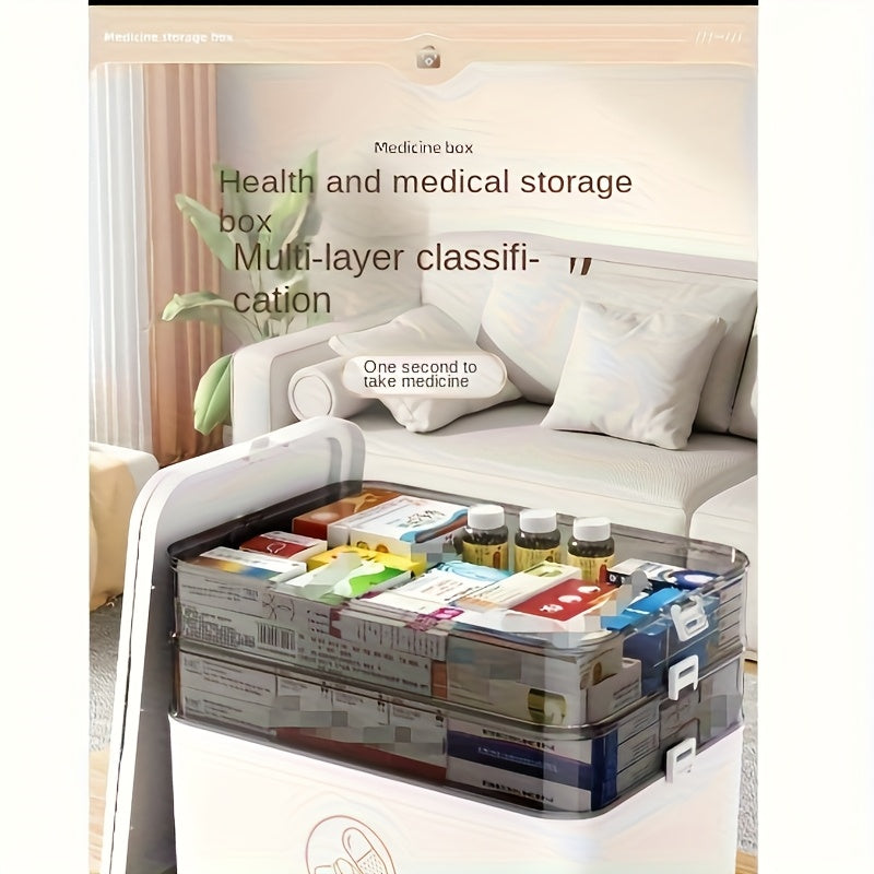 Contenitore per Medicinali a 3 Livelli con Coperchio Ribaltabile, Organizzatore di Emergenza Familiare Grande, Chiusura a Scatto, Plastica Resistente, Scatola Portatile per Casa, Camera da Letto, Bagno e Ufficio, Organizzatore di Medicinali,Organizzatore