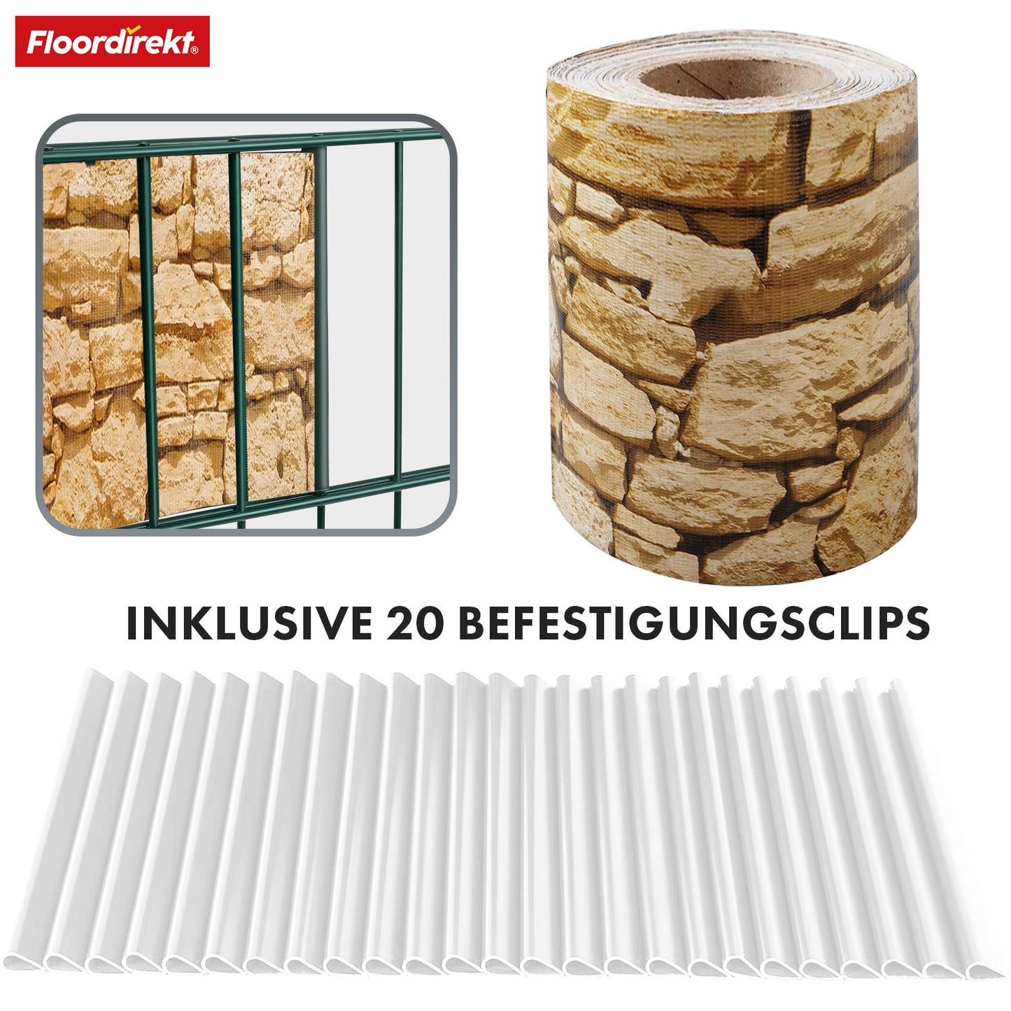 Striscia PVC per Privacy per Recinzione a Doppio Filo – Rotolo da 35m, Altezza 19cm, Include 20 Clip, Disponibile in 3 Colori e 4 Design