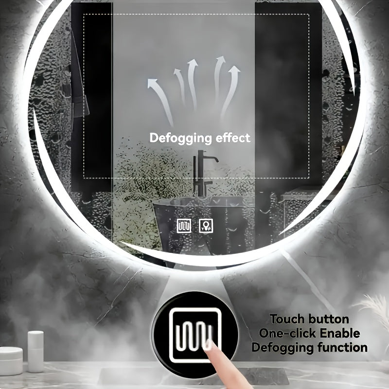 Specchio da Bagno Intelligente a Parete 60cm Diametro, LED Regolabile, Antiscivolo, Luce Fredda e Calda Cambiante, Specchio da Trucco a Parete, Specchio da Bagno, Hotel, Bagno, Specchio Decorativo