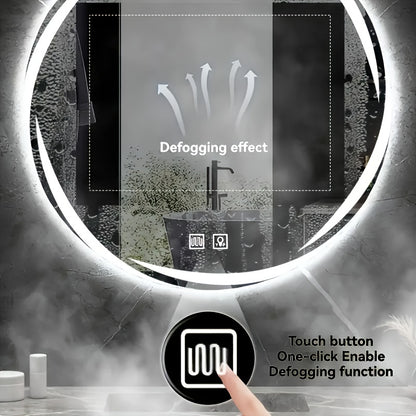 Specchio da Bagno Intelligente a Parete 60cm Diametro, LED Regolabile, Antiscivolo, Luce Fredda e Calda Cambiante, Specchio da Trucco a Parete, Specchio da Bagno, Hotel, Bagno, Specchio Decorativo