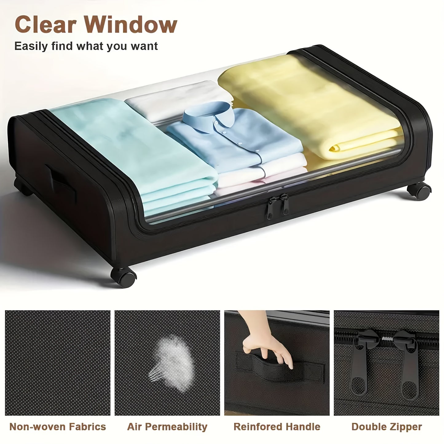 Scatola di Stoccaggio Sotto Letto Cassettiera Sotto Letto con Ruote Coperchio Telaio in Metallo Organizzatore per Letto Borsa di Stoccaggio Pieghevole per Vestiti Scarpe Coperte, Stoccaggio Sotto Letto