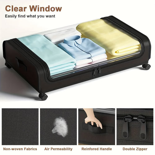 Scatola di Stoccaggio Sotto Letto Cassettiera Sotto Letto con Ruote Coperchio Telaio in Metallo Organizzatore per Letto Borsa di Stoccaggio Pieghevole per Vestiti Scarpe Coperte, Stoccaggio Sotto Letto