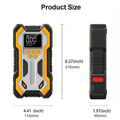 Avviatore di emergenza portatile multifunzione 9-in-1 10000A con gonfiatore per pneumatici e compressore d'aria, avviatore portatile per batteria auto 150PSL, gonfiatore digitale per pneumatici, luce di emergenza a LED e strumento accessorio per auto. Dis