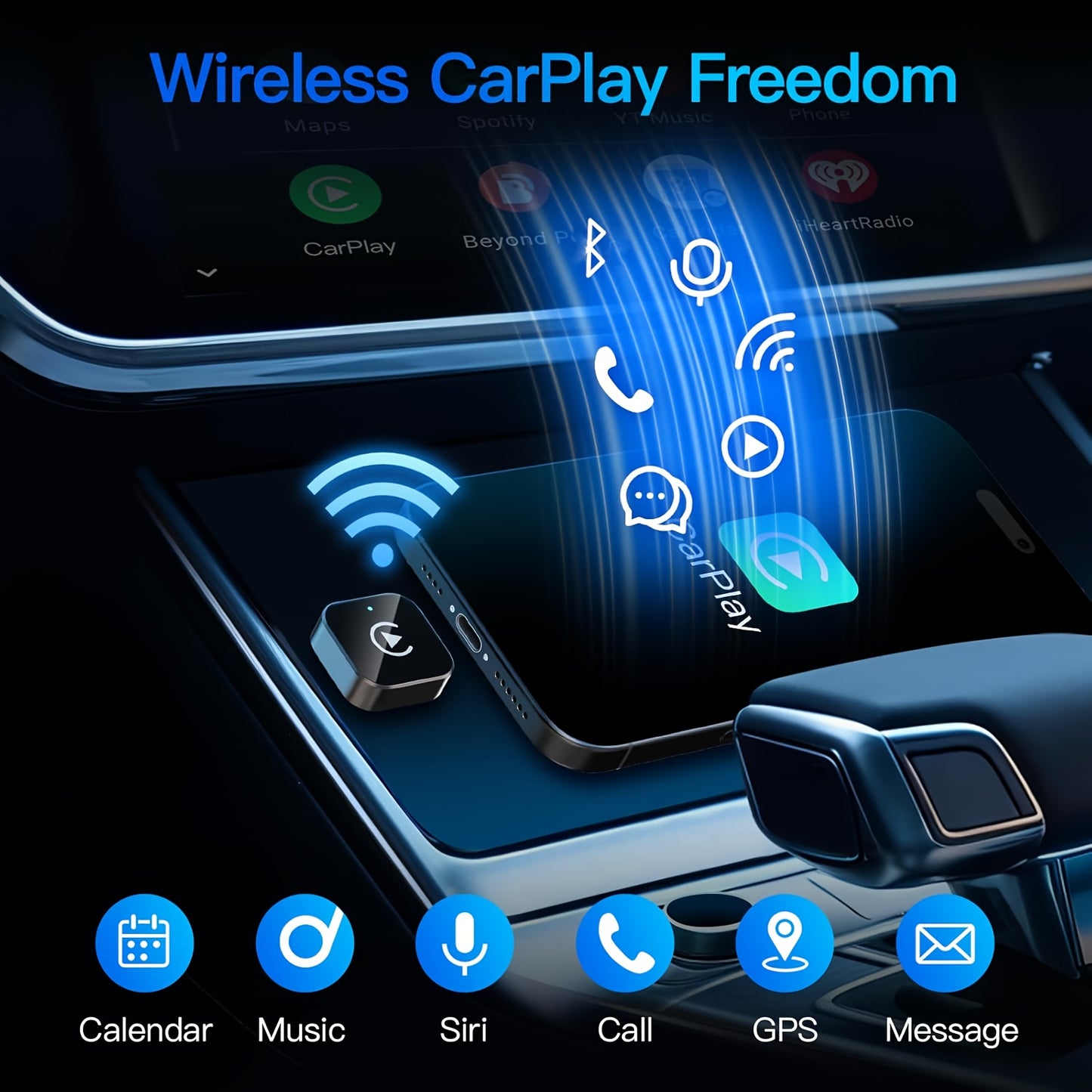 Adattatore Wireless CarPlay per iPhone, Adattatore CarPlay Wireless, Plug & Play, Connessione Stabile Senza Ritardi, Connessione Rapida Automatica, Design Mini per Auto con Car Play Cablato, Senza Batteria