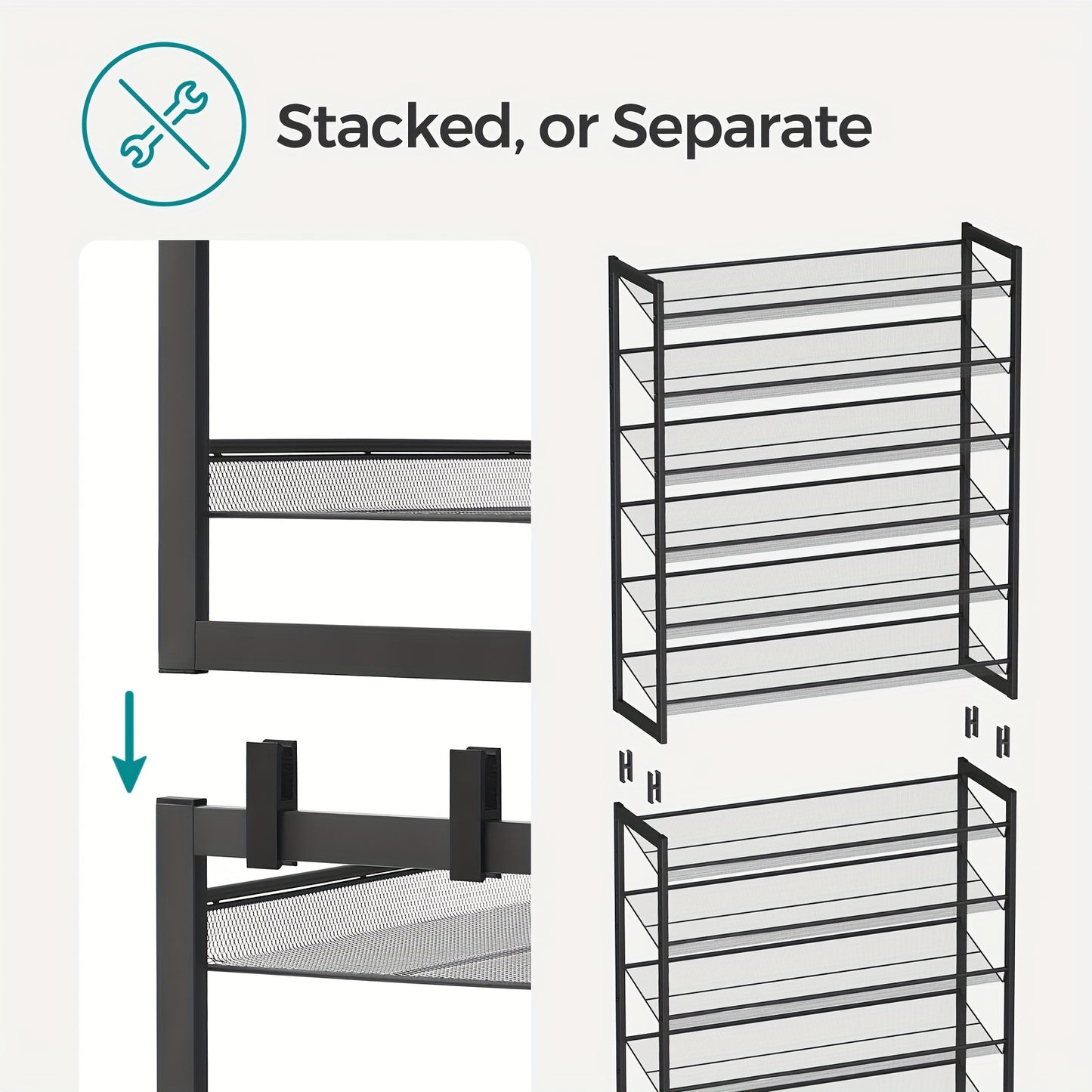 Scarpiere, Scaffale per Scarpe Impilabile a 12 Ripiani, Organizzatore di Scarpe in Metallo con Mensole Regolabili Piatti o Inclinati, 30.5 x 92.3 x 221.4 cm, Contiene 48-60 Paia