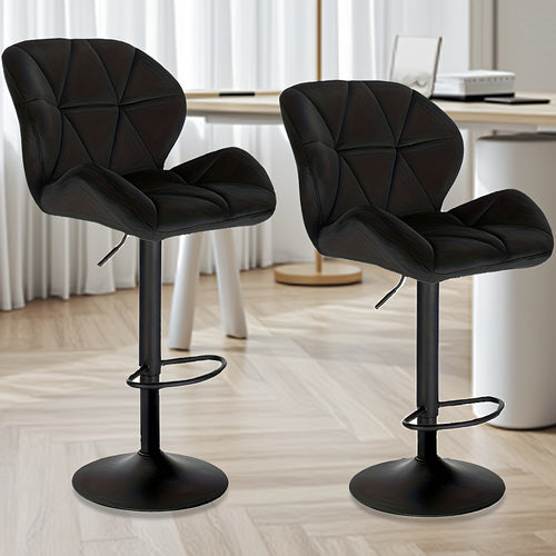 2 pezzi di Sgabelli da Bar, Sgabelli da Bistro Designer, con Schienale, Regolabili in Altezza, Rotanti, in Velluto, Acciaio