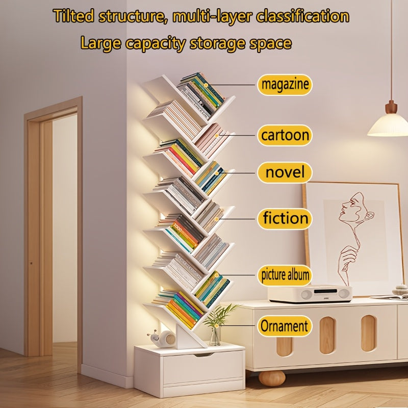 Libreria a Forma di Albero - Libreria Moderna a 14 Ripiani dal Pavimento al Soffitto, Realizzata in Materiale Legnoso Alto, Ideale per Conservare CD/Film/Libri. Libreria Pratica Adatta per Camere da Letto, Soggiorni e Uffici Domestici