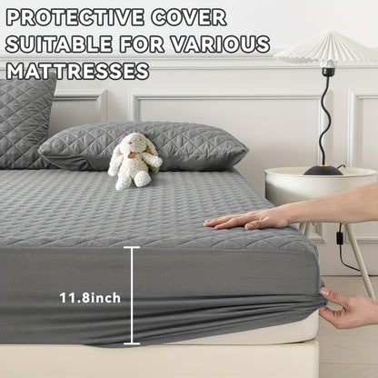 Questo è un set da 3 pezzi che include un proteggi materasso impermeabile ultra-morbido e una mezza federa (il nucleo del cuscino non è incluso). Presenta un design spesso e caldo in tinta unita, il che lo rende un'opzione perfetta per proteggere i matera